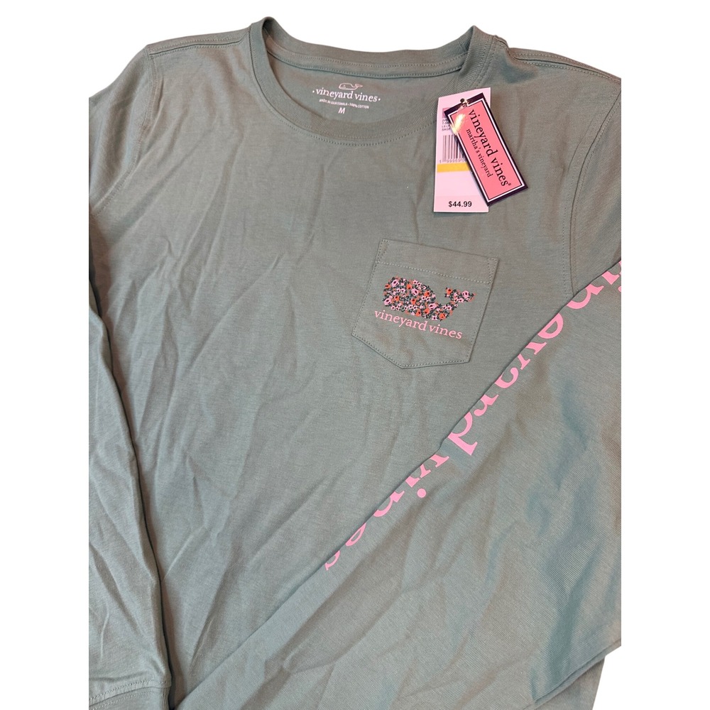 Vineyard Vines Womens Sage Lydia Ditsy Whale Fill LS Pocket T-Shirt 2V003534-387 - Picture 2 of 9